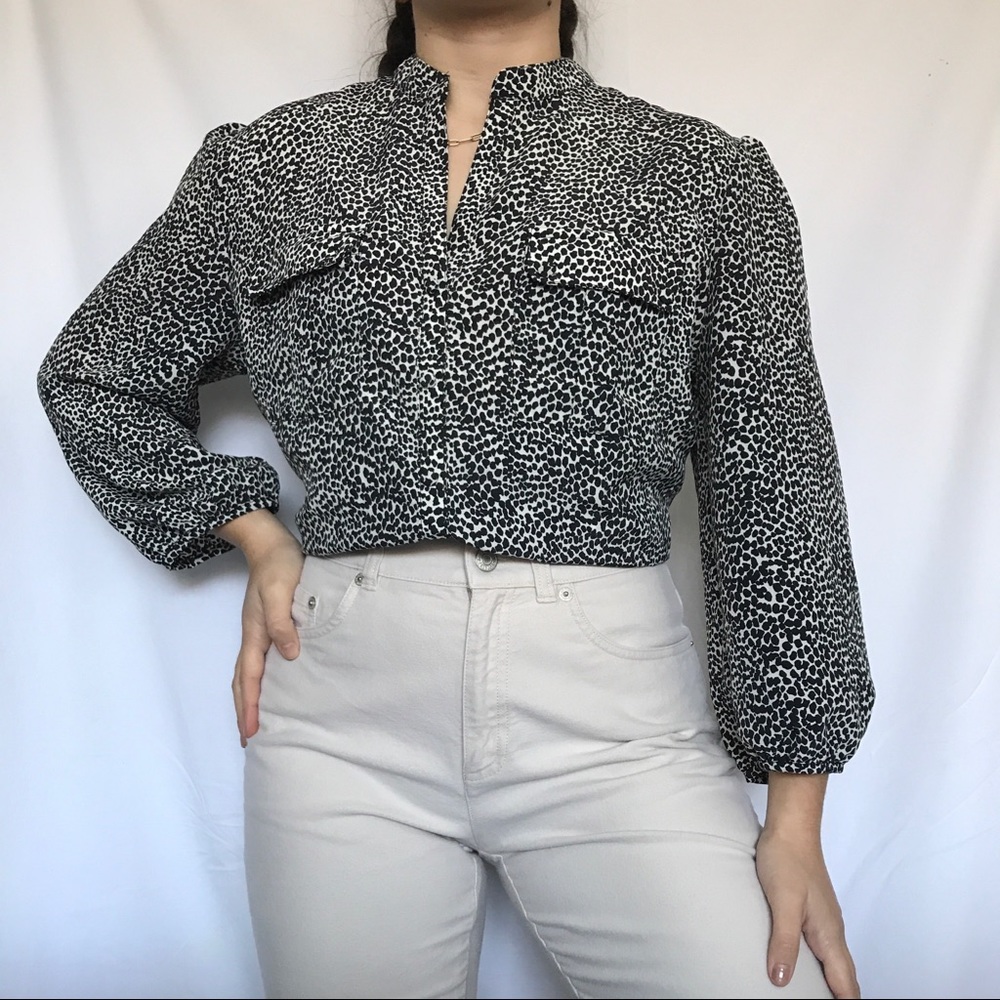 4/$25 Dressbarn black and white polka dot blouse